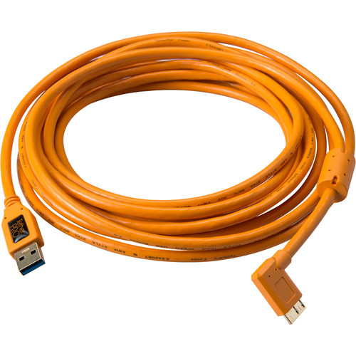 Tether Tools USB 3.0 Type-A Male to Micro-USB Right-Angle Male Cable (15', Orange)