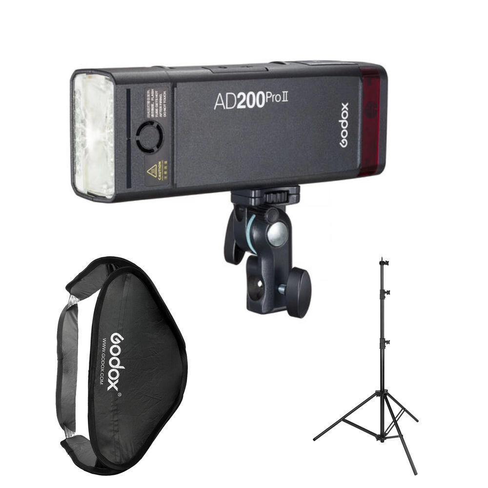Godox AD200Pro II TTL Pocket Flash Kit with Softbox and Stand (Flashpoint eVOLV 200 Pro II)