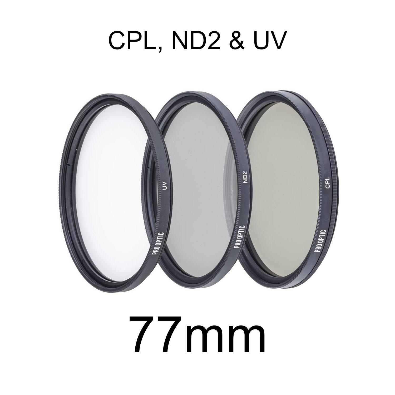 ProOPTIC 77mm Digital Essentials Filter Kit, with Ultra Violet (UV), Thin Circular Polarizer and Neu