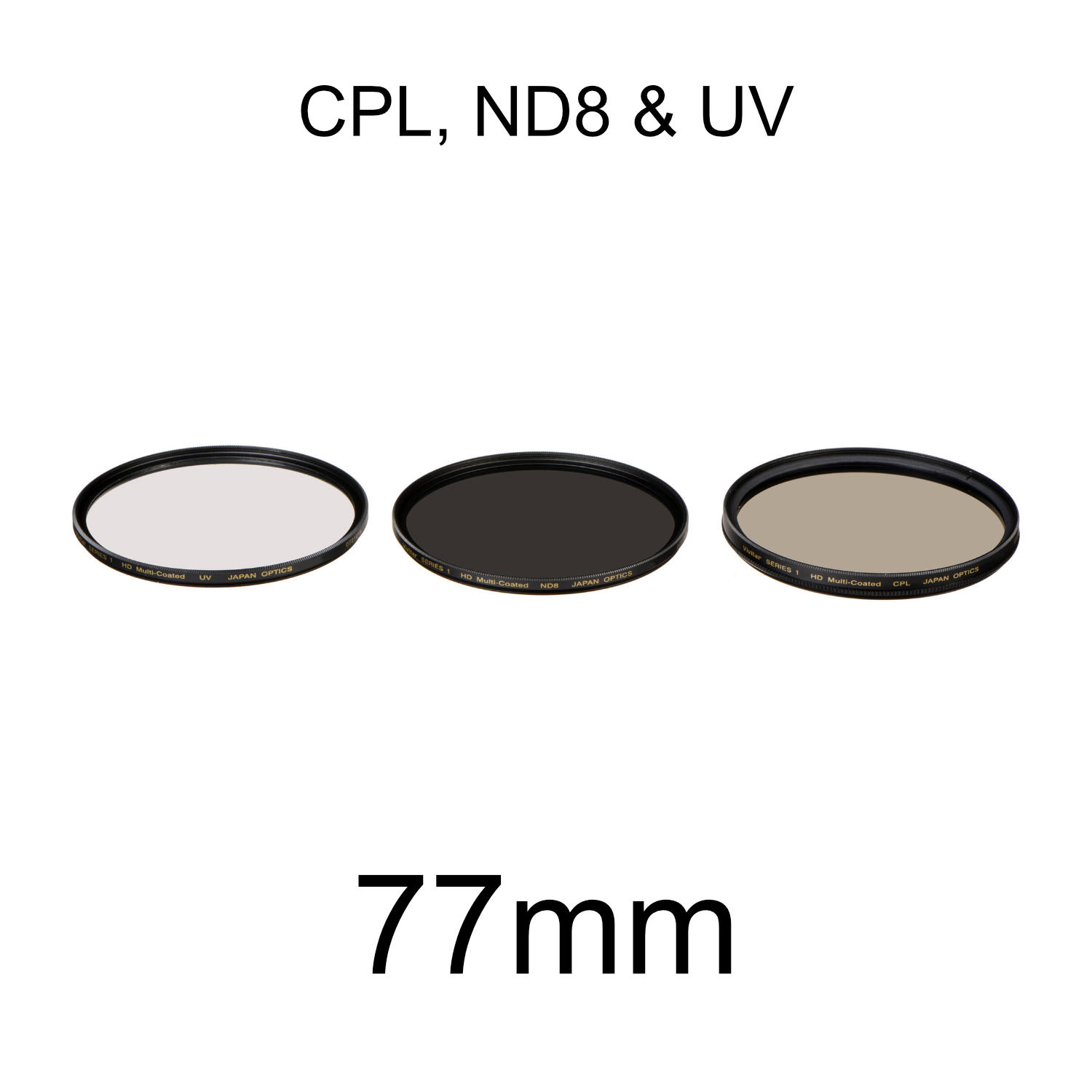Vivitar 77mm UV, Circular Polarizer, and Solid Neutral Density ND8 Three-Piece Filter Kit